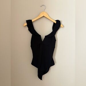 Bershka Women's Black Ruffle Sleeve Bodysuit Size M Party/Cocktail